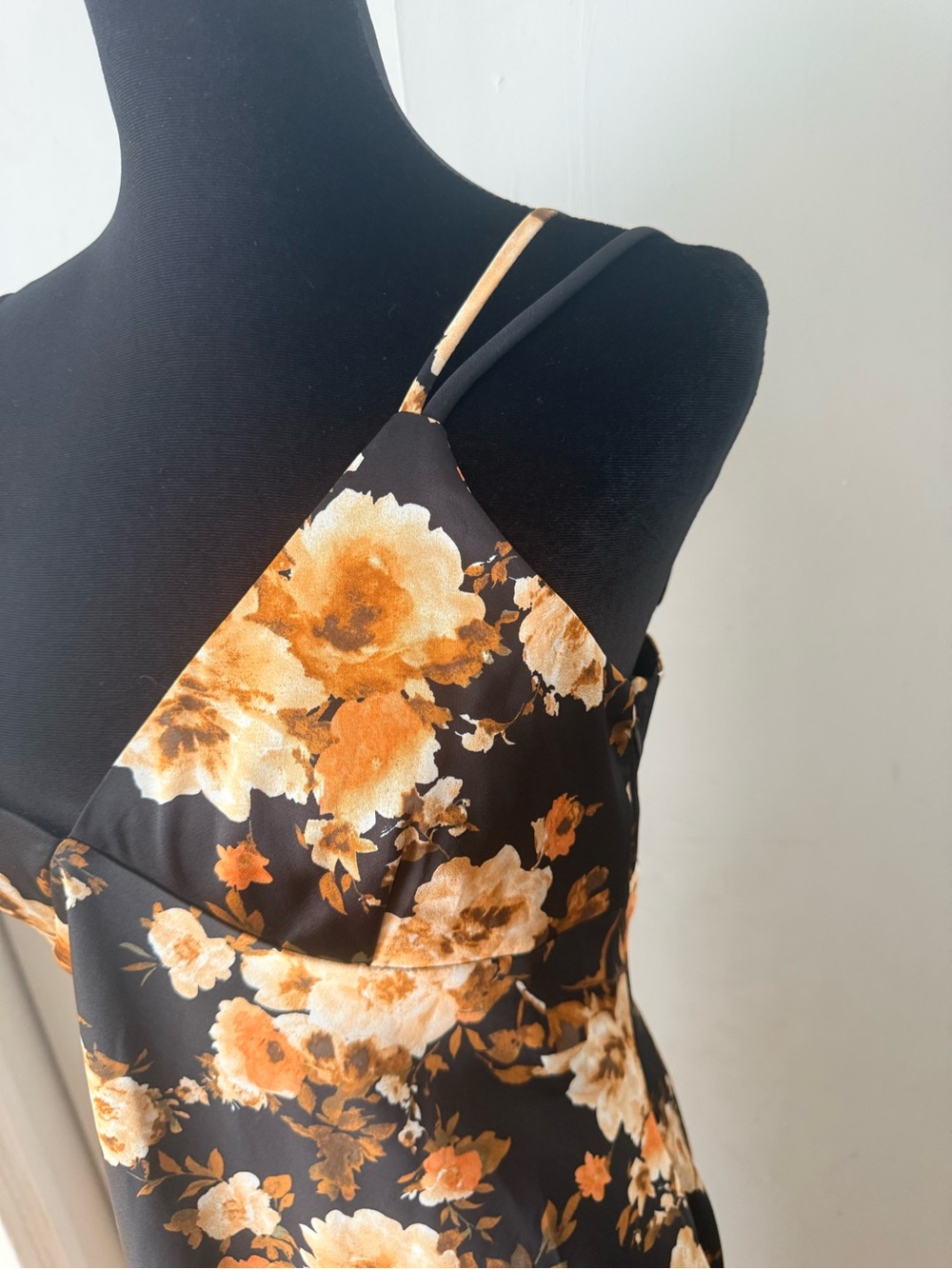 Blu Pepper Floral Satin Midi Skirt - Black with Brown & Cream Blooms - Picture 4 of 6